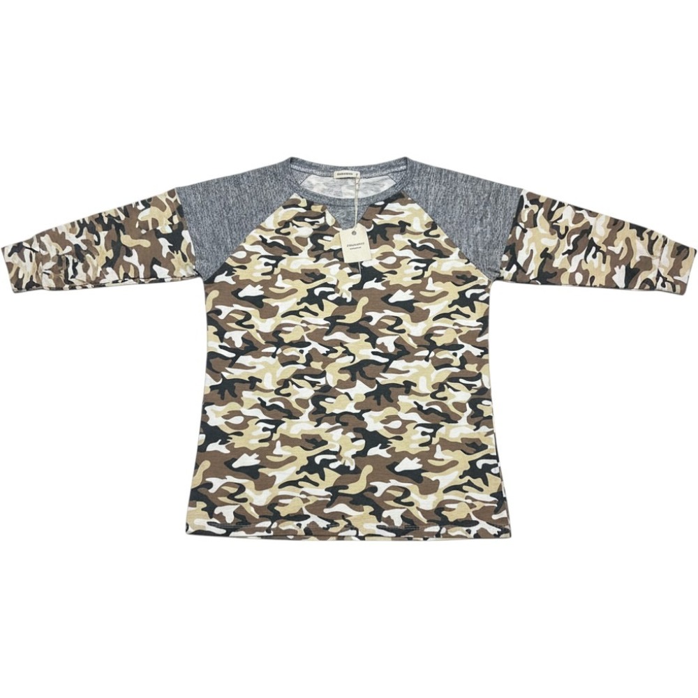 ANDTHEWHY Los Angeles Camo Raglan Long Sleeve Top Green Grey ATW10677 NEW